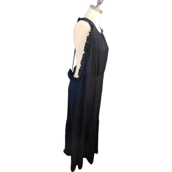 Sass Size 10 Black Marthe Maxi Open Back Dress Boutique Linen Blend NWT - Picture 3 of 4